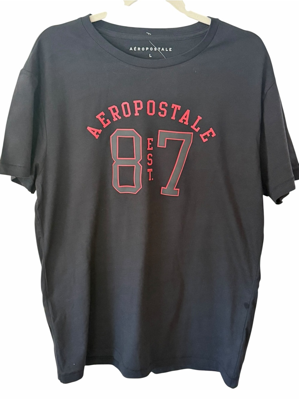 Aeropostale ‘87 Graphic T Shirt Black Pink Logo Tee Large NWT